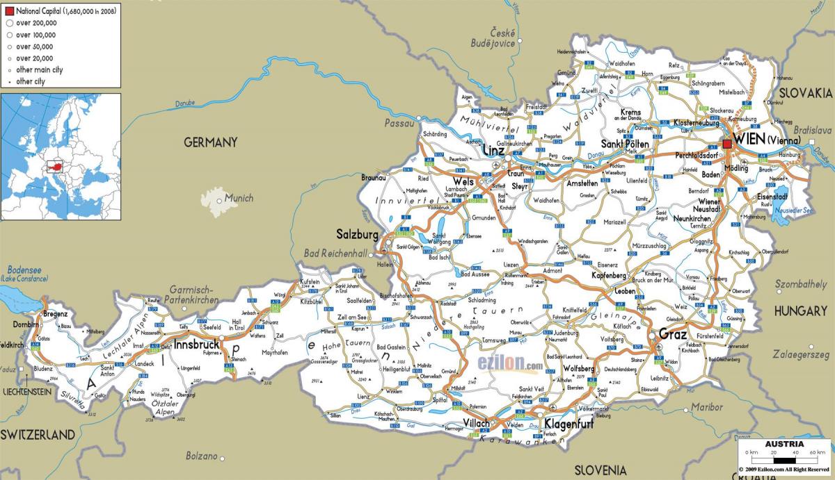 detailed map of austria with cities