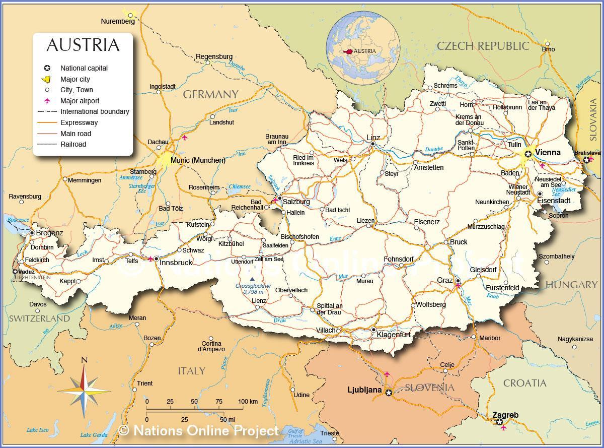 map of austria with cities and towns