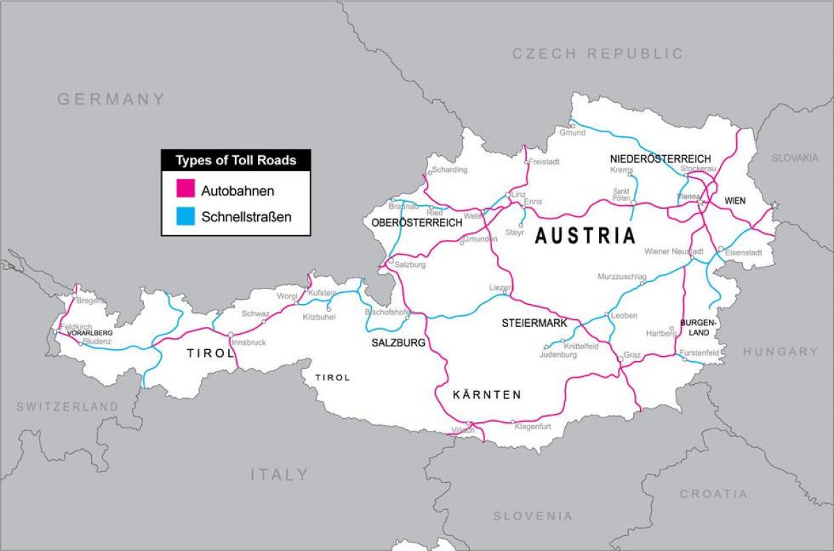 Austria Toll Roads Map Austria toll roads map   Toll roads in austria map (Western Europe 
