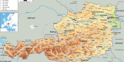 Map of physical map of austria